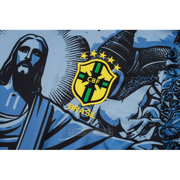 Fato de Treino Brasil Jesus Manga Curta 2024-2025 Azul - Calcas Curta
